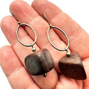 Silpada Brown Wood Drop Hoop Earrings